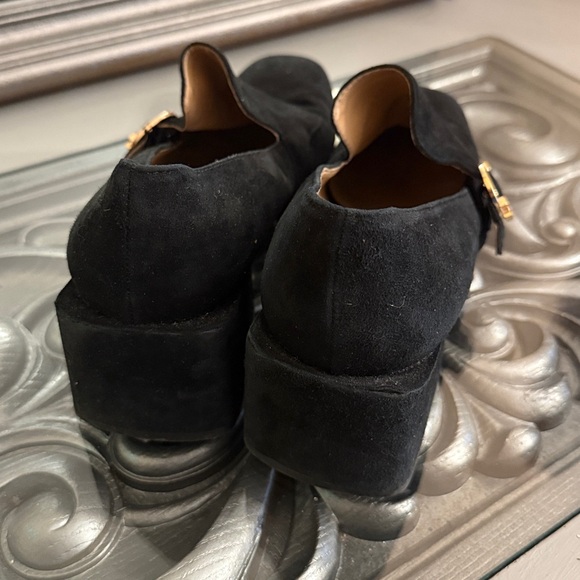 Tory Burch 10.5 Tess Suede Block Heel Black Leather Loafers Pumps - Picture 4 of 11
